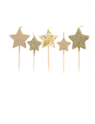 5 bougies étoiles sur pic dégradé doré 7 cm à paillettes