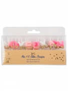 Bougies joyeux anniversaire blanc rose et paillettes or 4,3 cm sur pic
