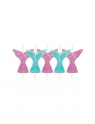 5 bougies queue de sirène à paillettes rose et bleu 6,5 cm