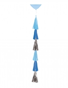 Traîne de ballon tassels en papier bleu et argent 70 cm pour hélium