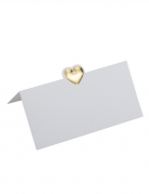 10 marque places blancs avec petit cœur doré 8 x 4 cm embossé