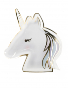 8 assiettes en carton licorne pastel et or 23 cm forme tête