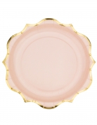 8 assiettes rose poudré bordures dorées en carton 23 cm