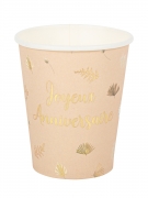 8 gobelets joyeux anniversaire boho blush et or 255 ml en carton