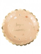 8 Assiettes en carton festonnées Joyeux anniversaire Boho blush et or 23 cm
