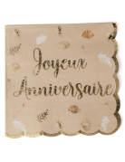 16 Serviettes en papier festonnées Joyeux anniversaire Boho blush et or 33 x 33 cm