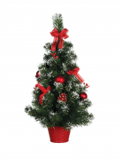 Sapin sur pied avec décorations rouge 60 cm effet enneigé