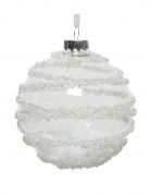 3 boules en verre transparentes avec pompons 8 cm, décor neige