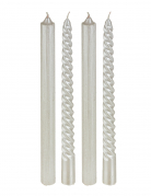 4 bougies chandelles blanches et paillettes 25 cm torsadées