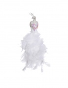 Paon sur pinces blanc 34 cm en plumes