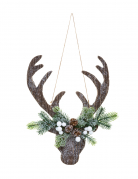 Suspension tête de renne 34 cm en bois de Noël