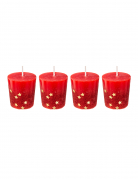 4 bougies rouges avec étoiles dorées 4,5 cm en cire