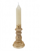 Bougie chandelle or et blanche 20 cm pailletée à étoiles