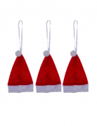 3 suspensions bonnets de Noël rouges et blancs 10 cm