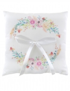 Coussin d'alliances mariage fleuri 18 x 18 cm en coton