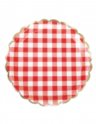 8 assiettes festonnées en carton vichy rouge et blanc 23 cm