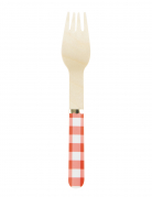 8 fourchettes en bois vichy rouge et doré 15,5 cm