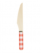 8 couteaux en bois vichy et doré 16,5 cm style guinguette