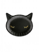 6 assiettes en carton tête de chat noir 22 cm yeux dorés