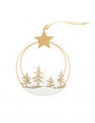 Cercle à suspendre forêt enneigée 16,5 x 19,5cm avec étoile dorée
