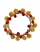 Décoration couronne pomme de pin et grelots 13cm en bois torsadé