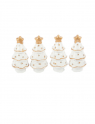 4 décorations sapins blancs et or en résine 3 x 3 cm de table