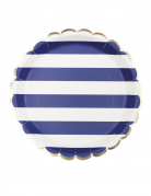 8 assiettes festonnées en carton marinière 23 cm bord doré