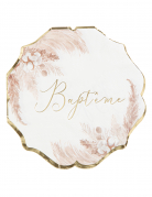 16 serviettes en papier baptême pampas et fleurs de coton 32 x 32 cm dorées