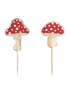 10 pics à cocktail champignon rouge et blanc en bois