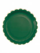 8 assiettes festonnées en carton vert et or 23 cm pour Noël