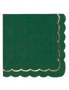 16 serviettes festonnées en papier vert et or 33 x 33 cm pour Noël