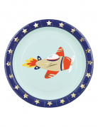 6 assiettes petit avion 18 cm en carton bleu