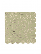 20 Serviettes à cocktail en papier festonnées vert sauge et or 24 x 24 cm
