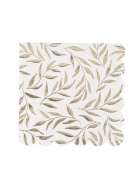 20 serviettes cocktail en papier blanc et or à motif feuillage festonné