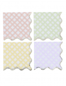 16 serviettes papier lilas, rose, jaune, vert et or 33x33cm à motifs carreaux