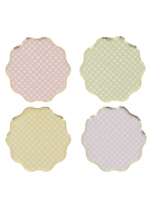 8 assiettes carton lilas, rose, jaune, vert et or 23cm festonnées à carreaux pastel