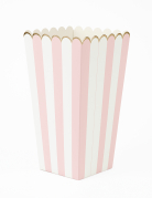 8 boîtes à pop corn rose pastel et blanche 12,5 x 7 cm en carton rayé doré