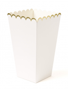 8 boîtes à pop corn blanc et or 12,5 x 7 cm festonnées