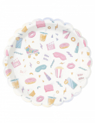 8 assiettes festonnées en carton pyjama party 23 cm aux motifs irisés
