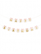 Guirlande happy birthday chatons 2,8 m aux nœuds roses