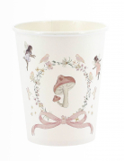 6 gobelets fée carton blanc et rose pastel 255 ml pour anniversaire