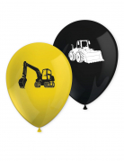 8 ballons latex engins de chantier noirs et jaunes 30cm