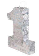 Piñata holographique argent chiffre 1 40 x 28 x 8 cm festive