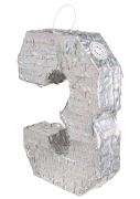 Piñata holographique argent chiffre 3 40 x 28 x 8 cm pour anniversaire