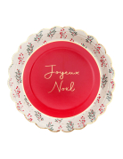 10 assiettes en carton festonnées houx de Noël 23 cm joyeux Noël