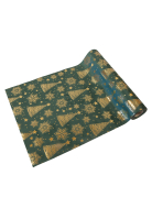 Chemin de table en velours vert impression sapin métallisé doré 3m