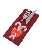 2 pochettes porte-couverts en feutrine sucre d'orge rouge et blanc