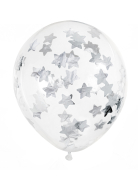 6 Ballons transparents confettis étoiles argentées 30 cm