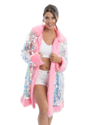 Manteau réversible à paillettes et fausse fourrure rose adulte