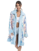 Manteau réversible à paillettes et fausse fourrure bleue adulte